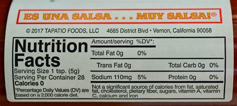 tapatio hot sauce nutrition facts